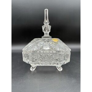 Square Crystal Covered Candy Dish Strawberry and Star Flower Pattern Curved Foot